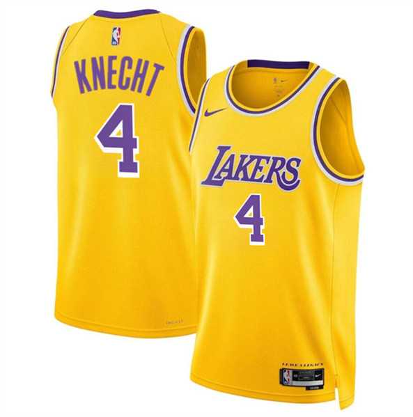 Mens Los Angeles Lakers #4 Dalton Knecht Yellow 2024 Draft Icon Edition Stitched Basketball Jersey Dzhi